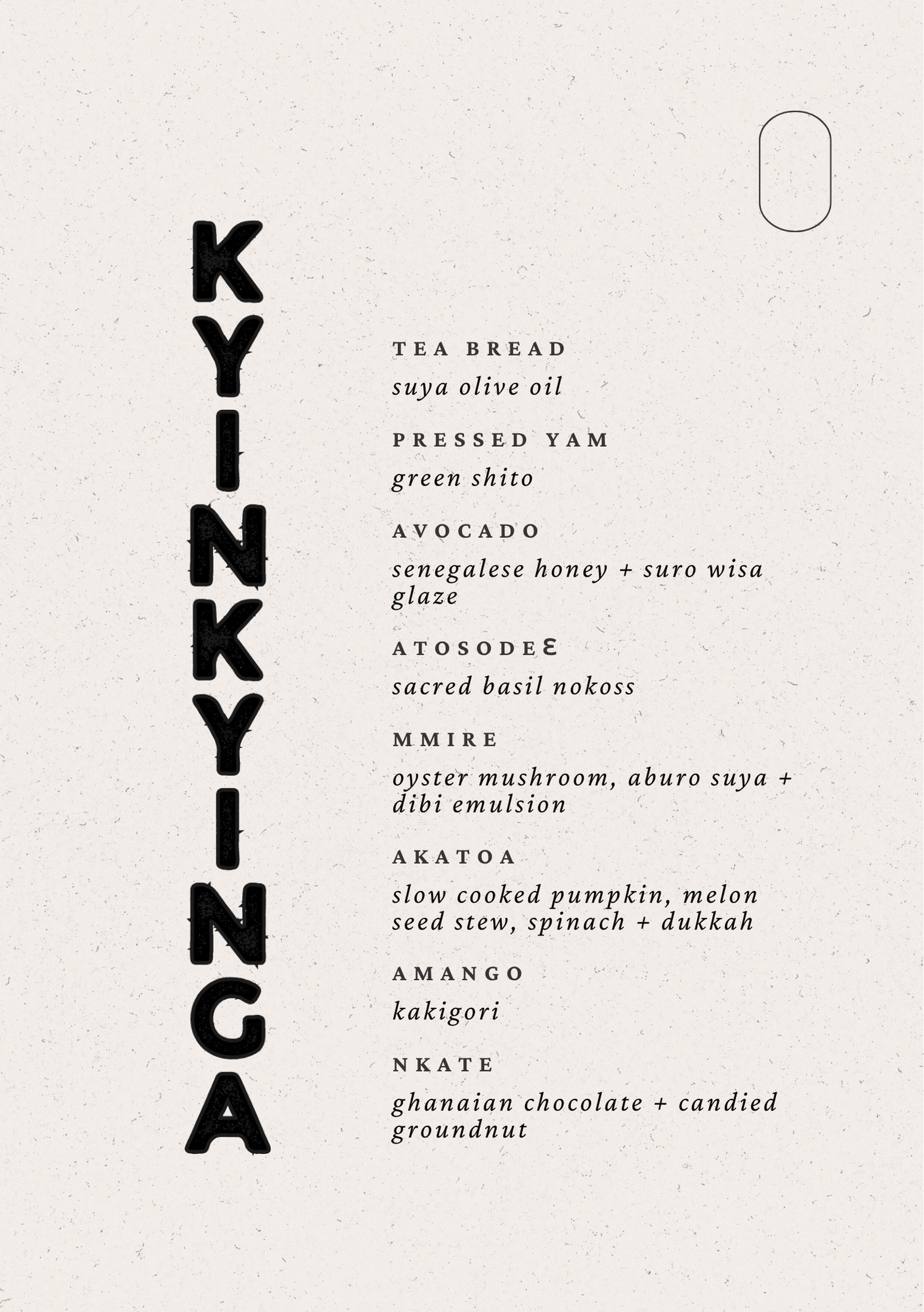 kyinkyinga menu — vegetarian tasting